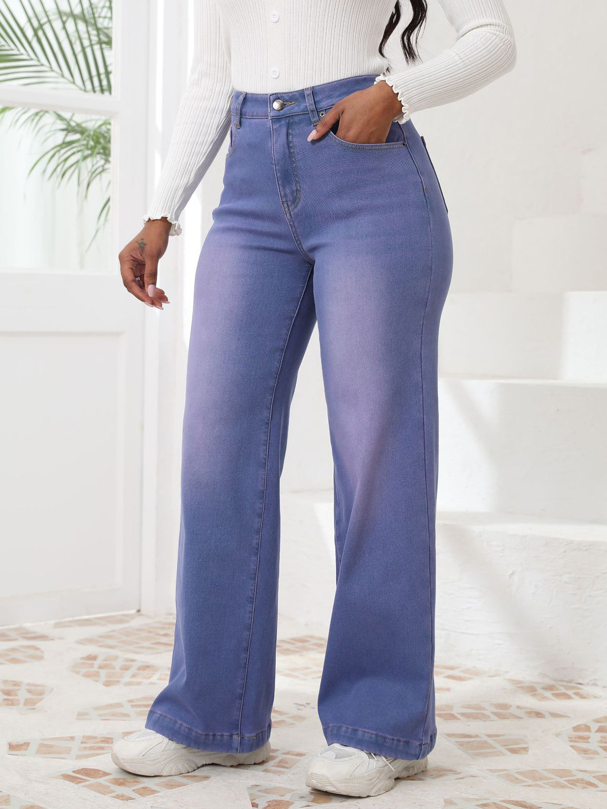 High Waist Casual Straight Pants Jeans