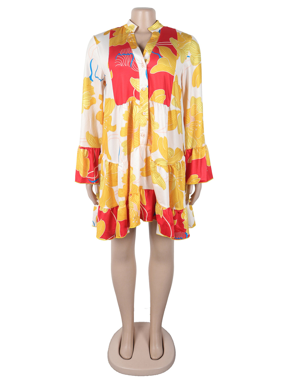 Casual Long Sleeve Loose Print Floral Dress