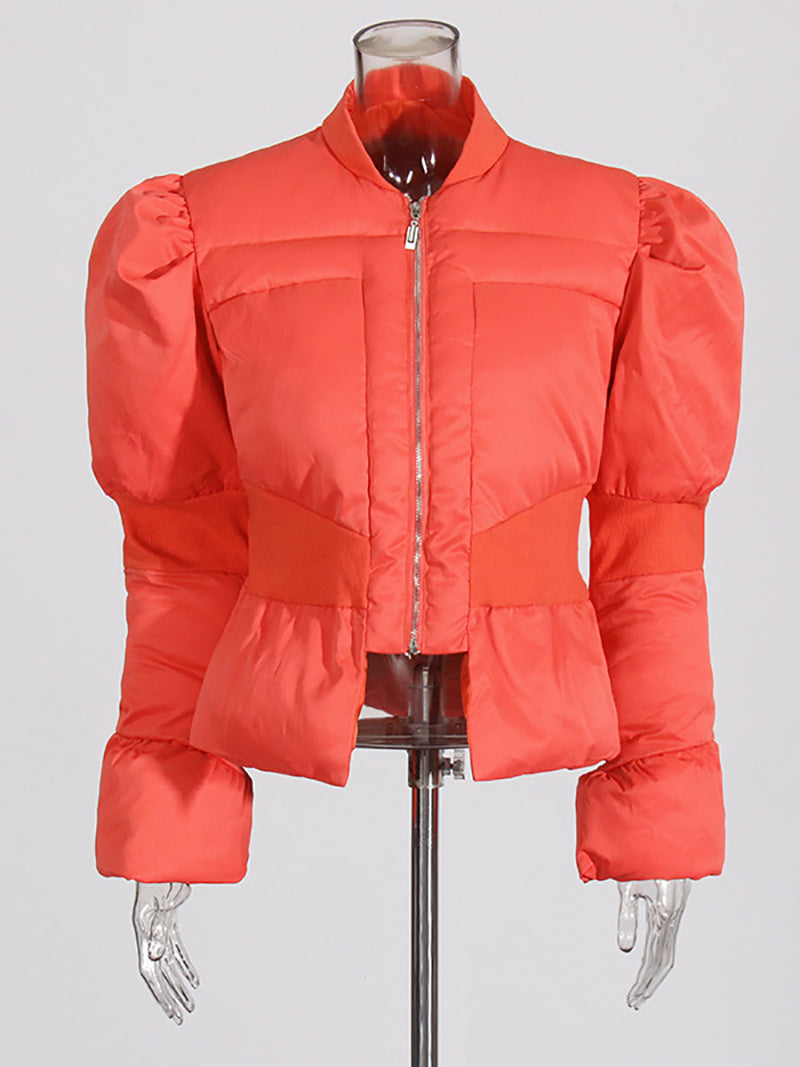 Padded Satin Down Peplum Jacket Coat