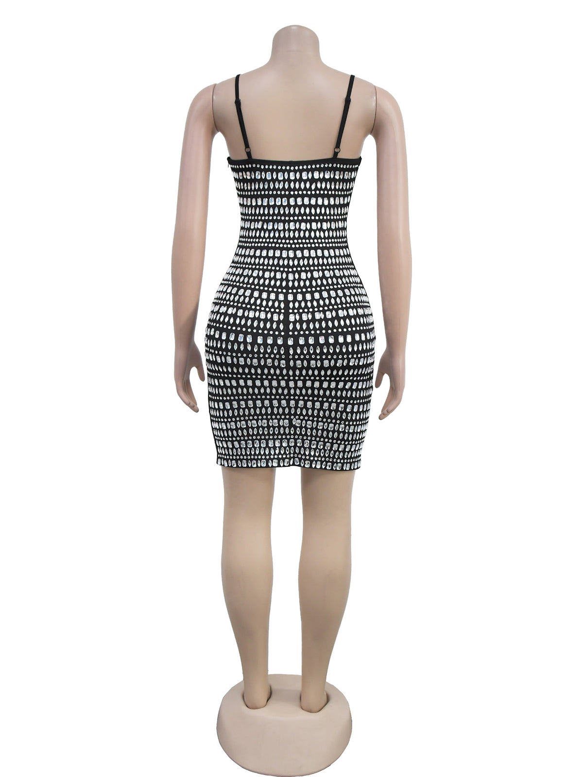 Spaghetti Strap Rhinestones Bodycon Cocktail Dress