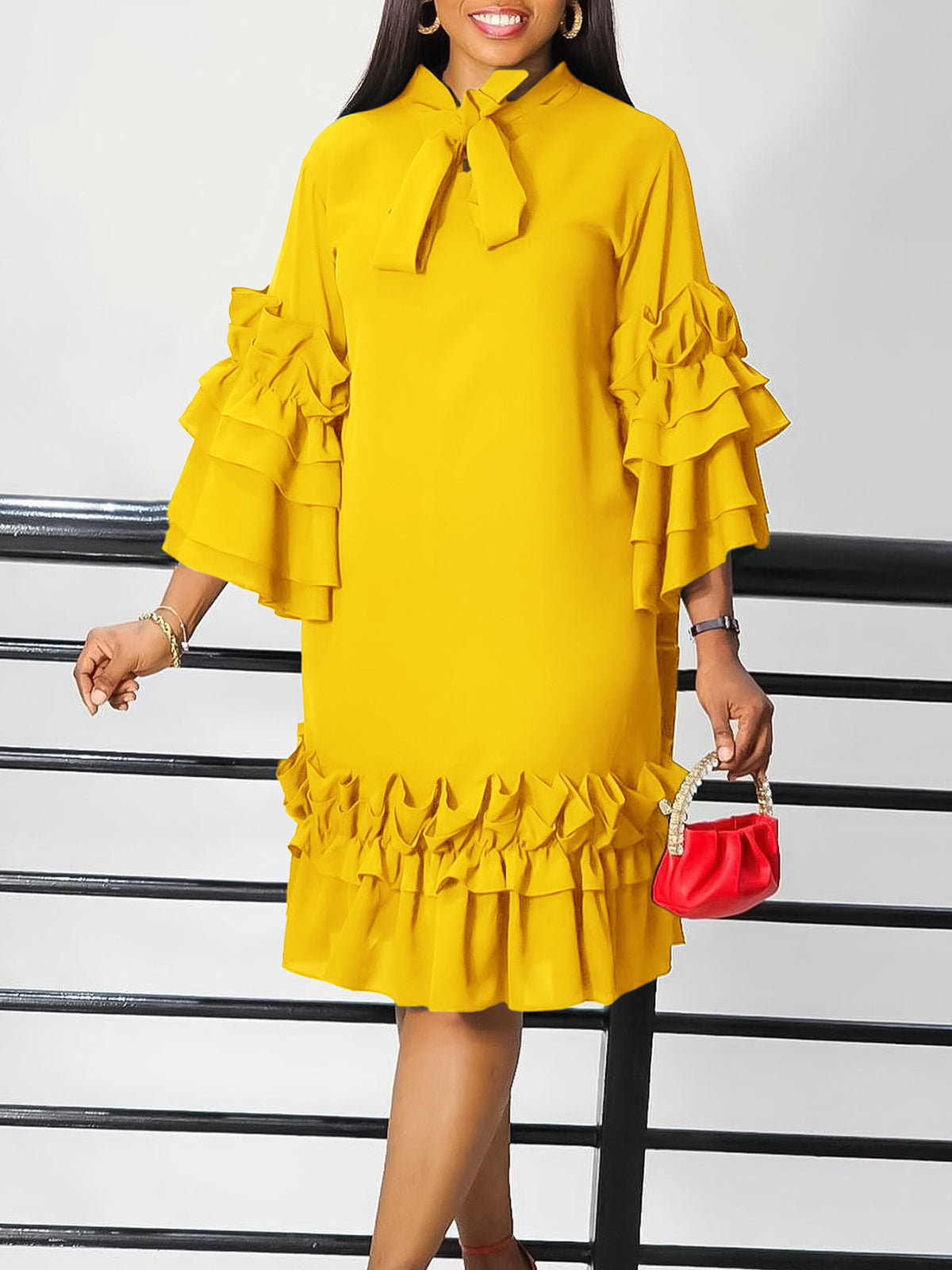 Casual Ruffles Flares Sleeve Loose Dress