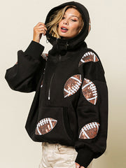 Fashion Sequin Rugby Half Zip Hoodie