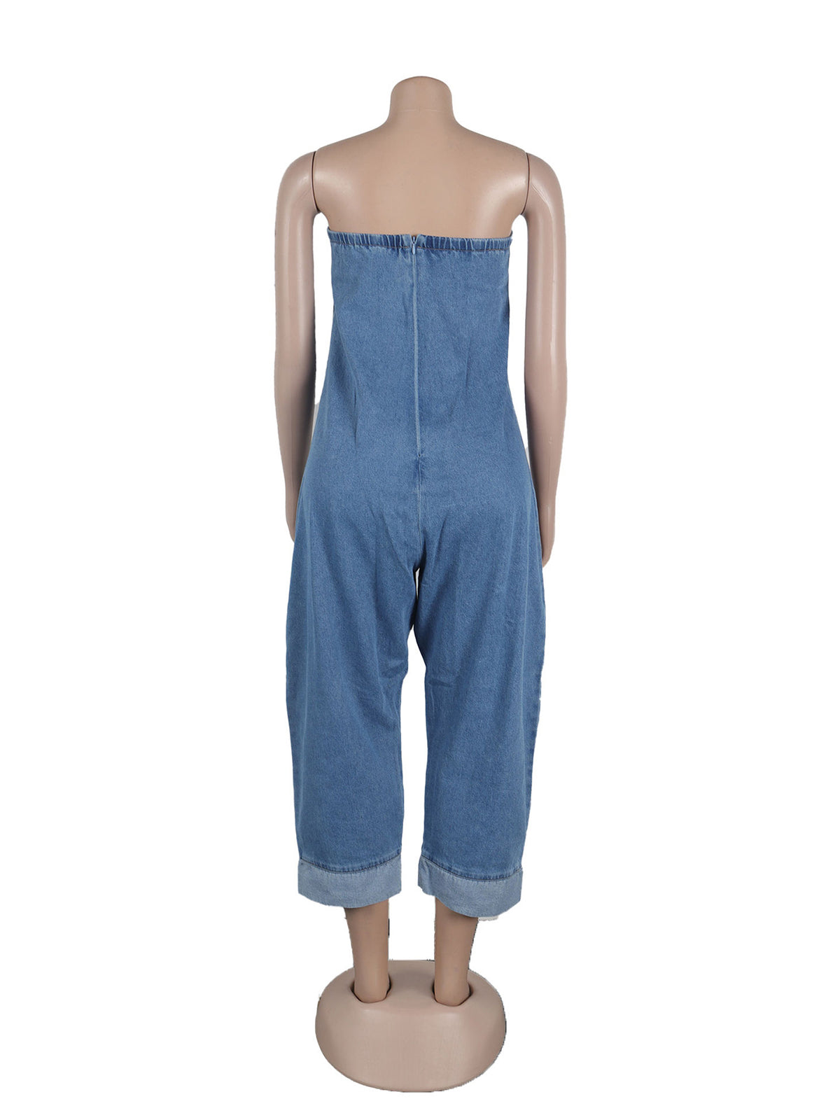 Fashion Casual Baggy Strapless Denim Jumpsuit