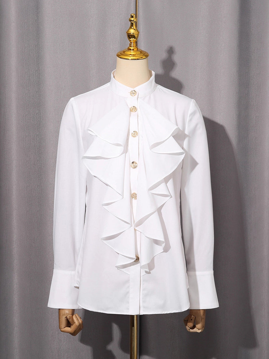 Fashion Loose Ruffled Poplin Shirt