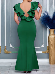 Fashion V Neck Ruffles Fishtail Dress