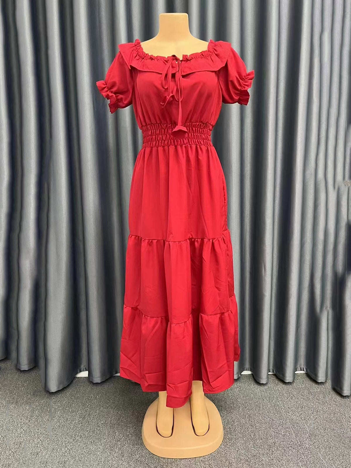 Fashion Off Shoulder Ruffle Cinched Waist Maxi Dress