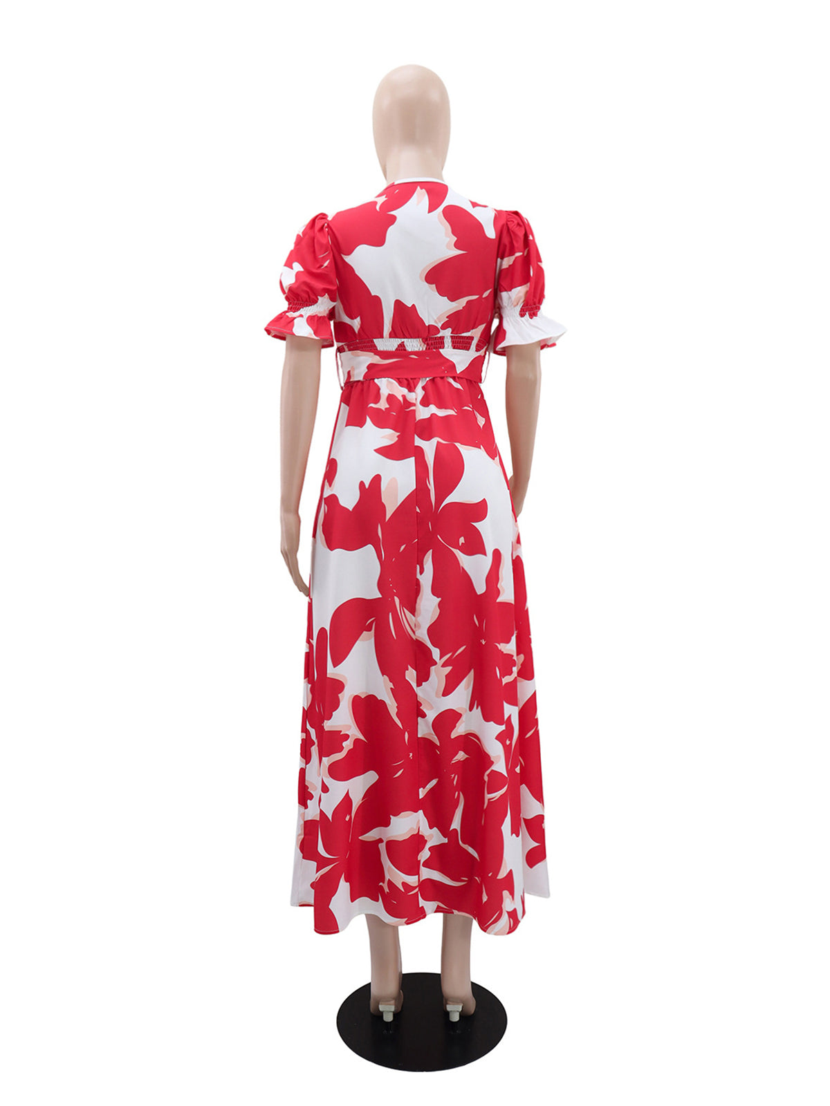 Elegant V Neck Floral Print Pleated Evening Dress