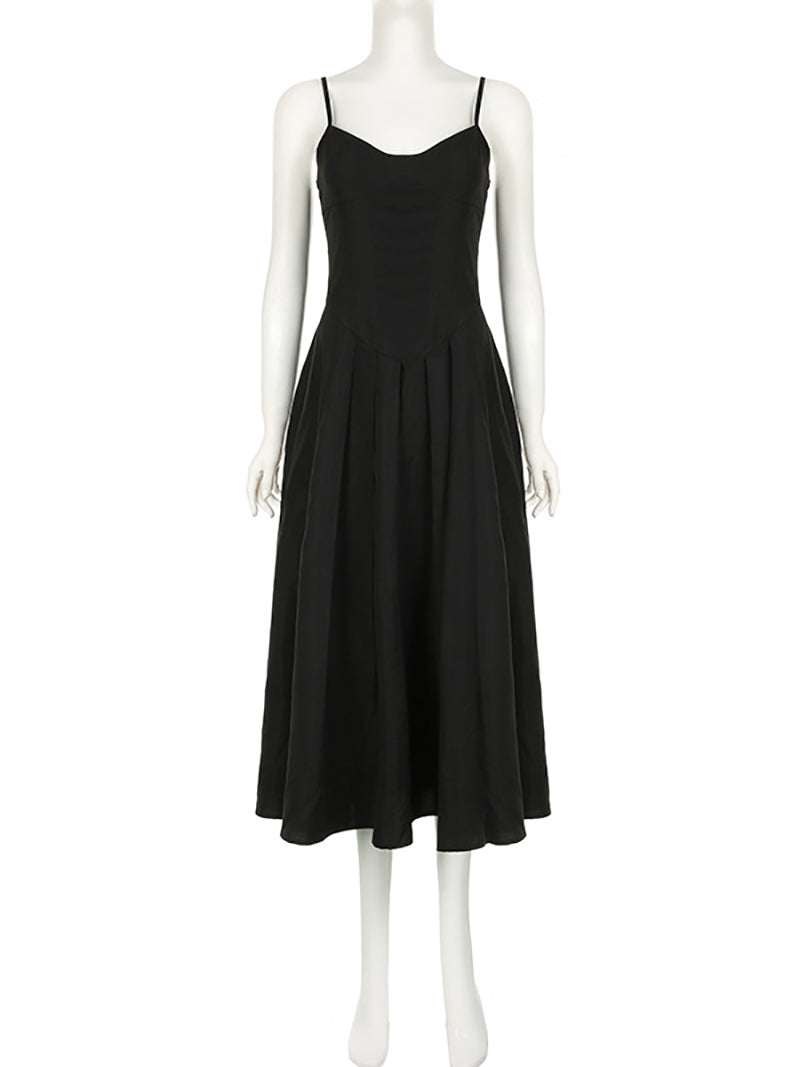 Elegant Spaghetti Strap Slim Midi A-Line Dress