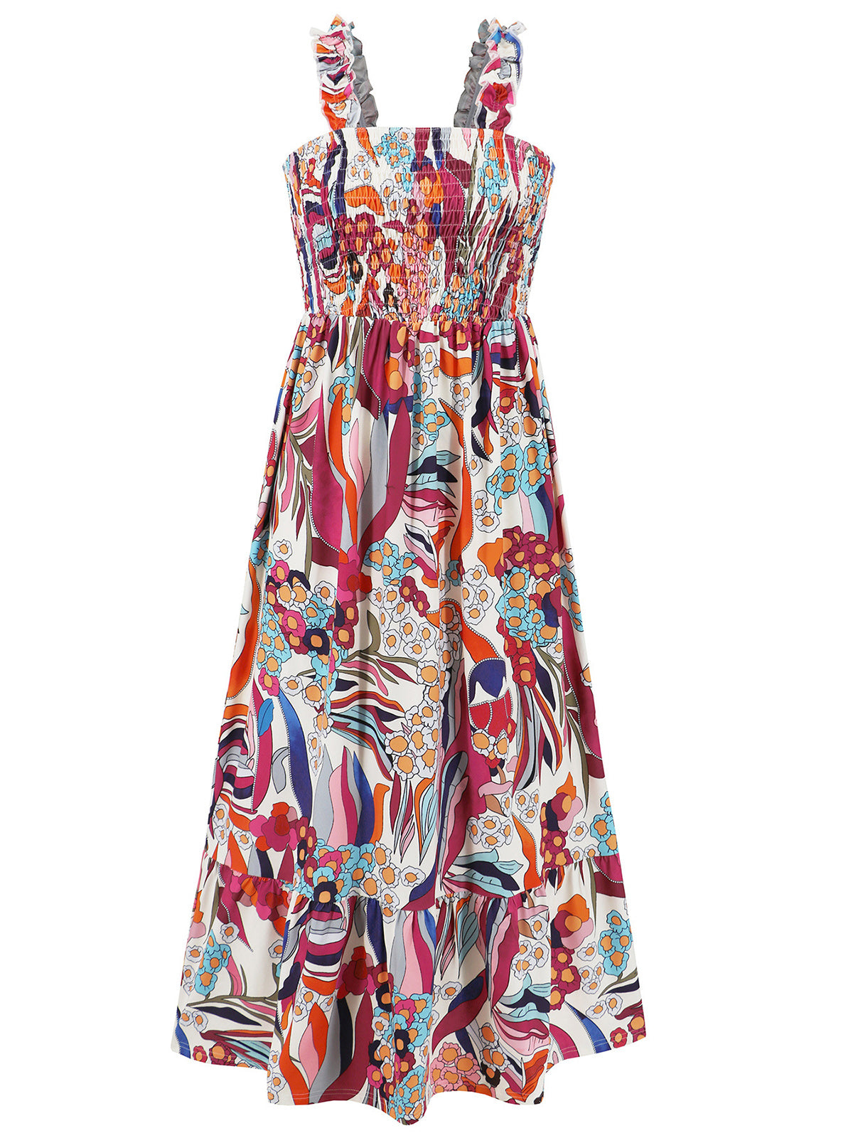 Casual Print Spaghetti Strap Square Neck Maxi Dress