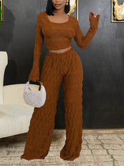 Rhombus Lattice Crop Tops Slim Trousers Sets