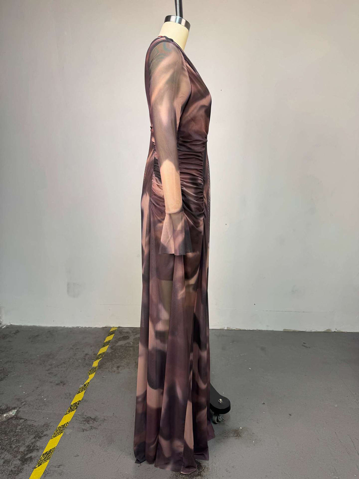 Elegant Print Patchwork Asymmetrical Collar Maxi Dress