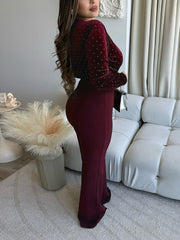 Sexy Rhinestones V Neck Velvet Jumpsuit