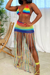 Rainbow Crochet Tassel Beach 2 Piece Set