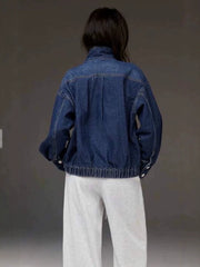 Stand Collar Denim Moto Jacket