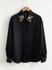 Textured Satin Stripe Button Blouse