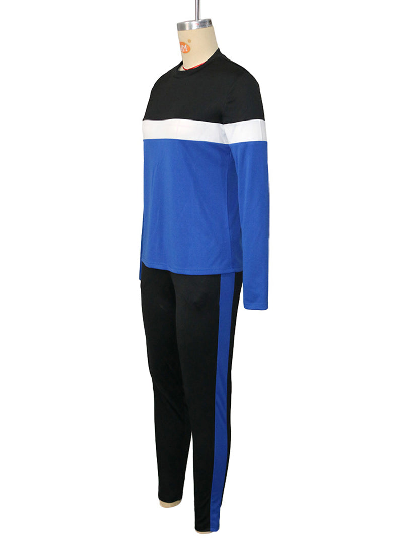 Stripe Print Pullover Tops And Pants Sports 2 Piece Set