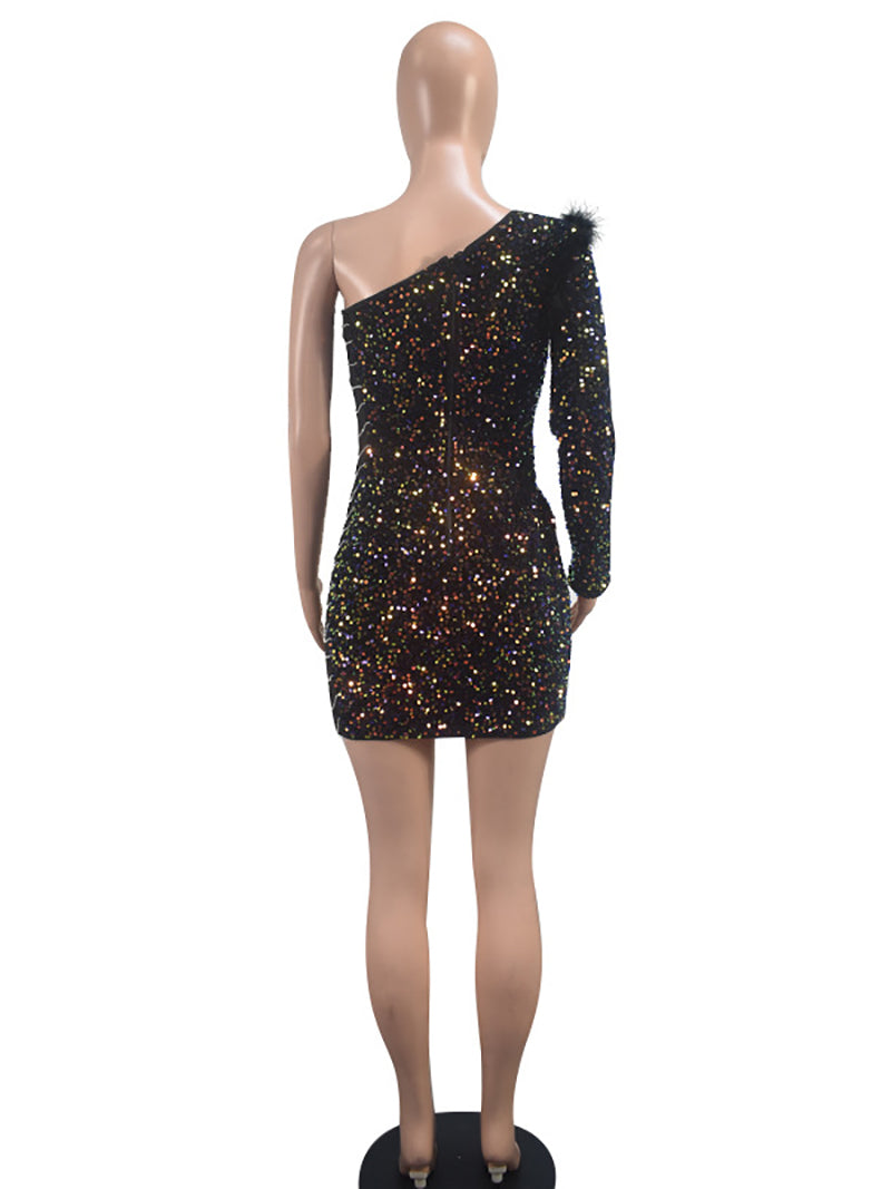 Sexy One-shoulder Sequin Club Dress