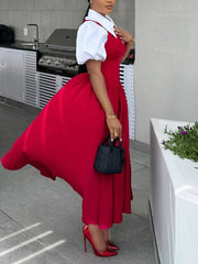 Two-Tone Lapel Slim Shirt Dress