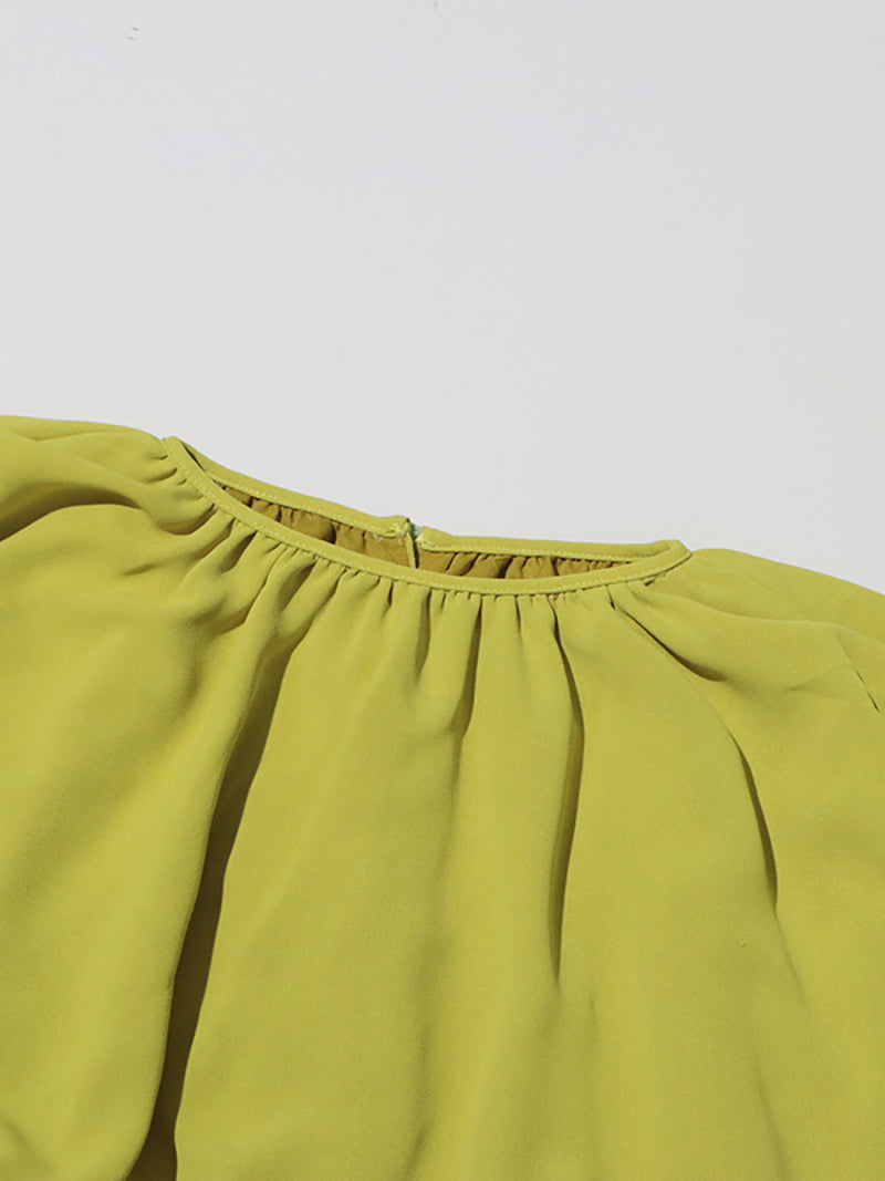 Fashion Round Neck Bubble Sleeve Maxi Skirt Set