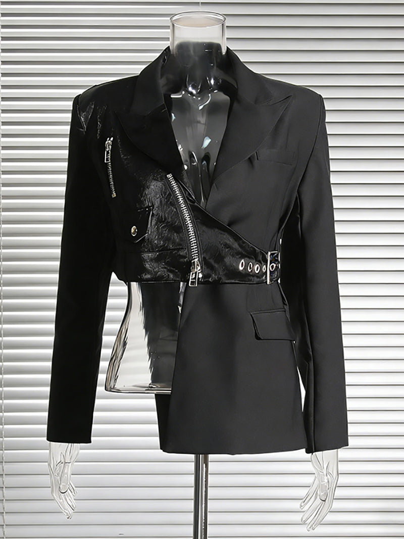 Fashion Irregularity Patchwork Zipper Blazer