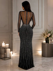 Rhinestone Mesh Slit Maxi Dress