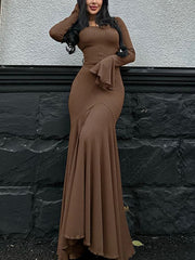 Sexy Round Neck Lace-up Flared Sleeve Slim Dress