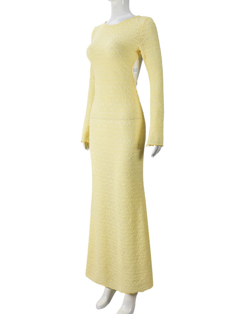 Sexy Backless Bell Sleeve Bodycon Maxi Dress