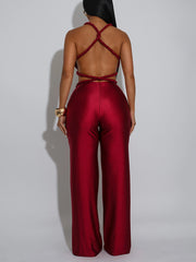 Sexy Hollow Out Knot Ruched Backless Strap Jumpsuit