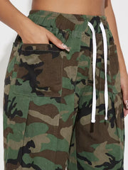 Plus Size Camo Drawstring Wide Leg Cargo Pants