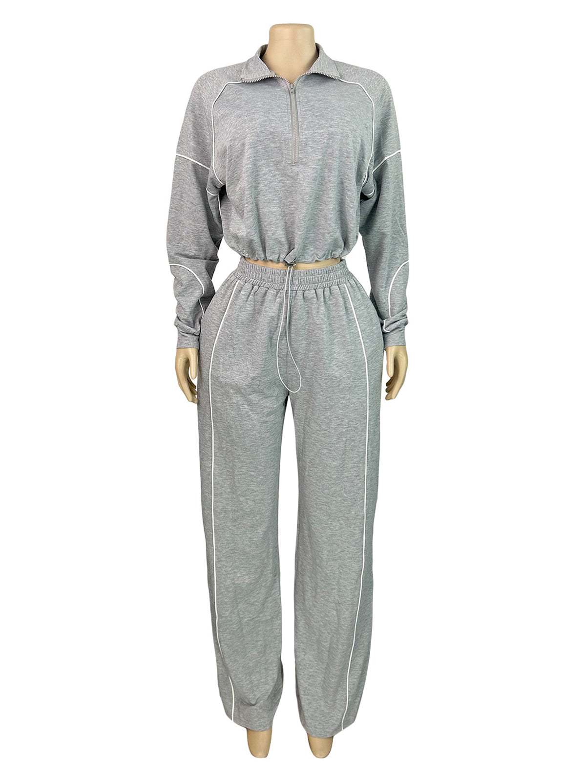Zip Cardigan Top and Flared Pants Sports Set
