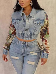 Chic Cropped Patchwork Denim Jacket