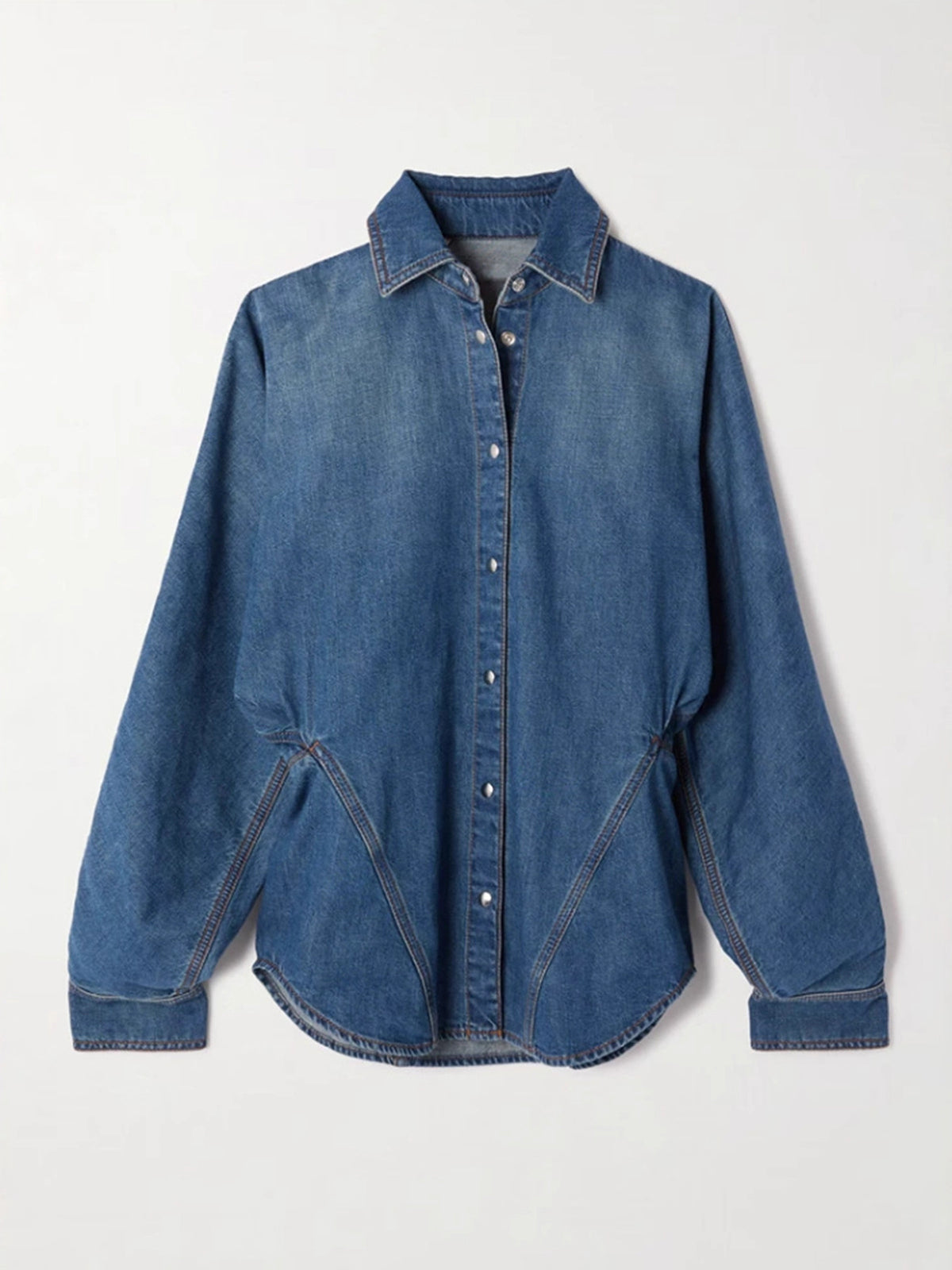 Loose Denim Shirt Asymmetric Ruffle Tiered Skirt Sets