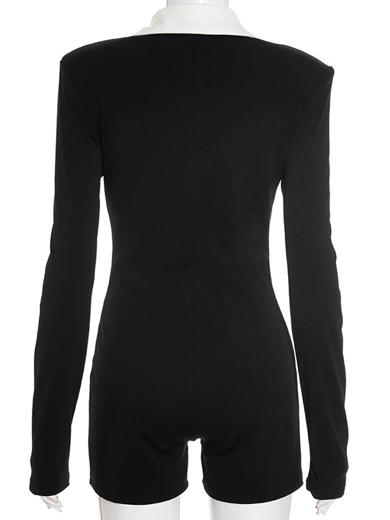 Fashion Long Sleeve Metal Button Bodycon Romper