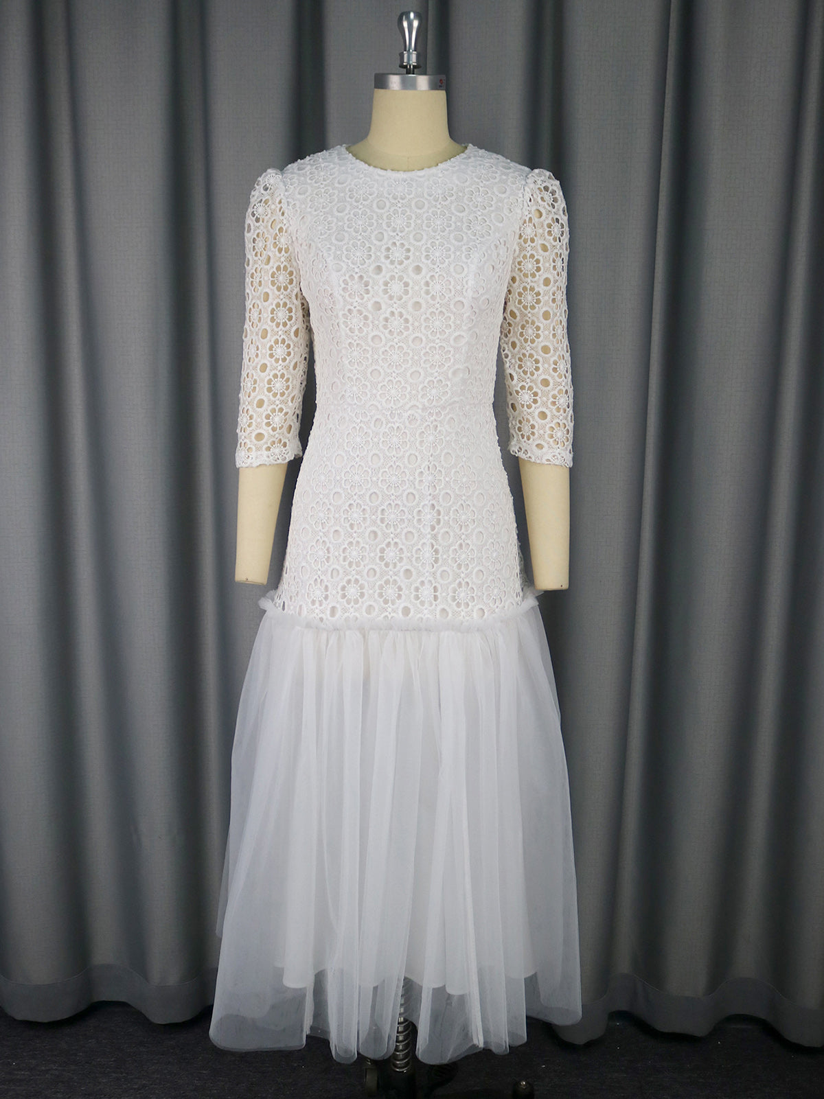 Elegant Mesh Patchwork Lace Hollow out Party Dress