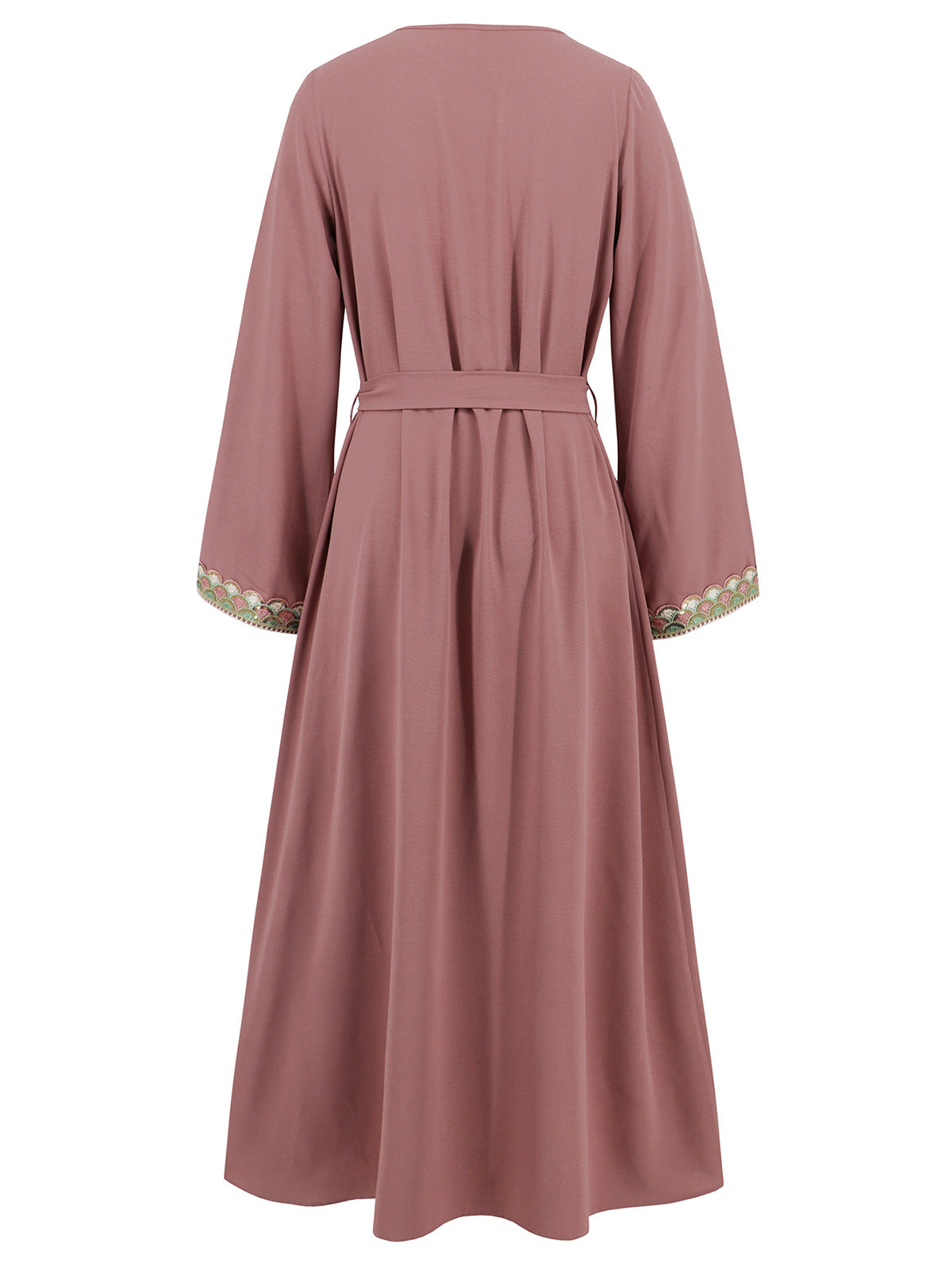 Elegant V Neck Long Sleeve Muslim Maxi Dress