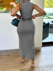 Fashion Sleeveless Cinched Waist Denim Dress