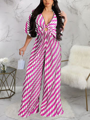 Sexy V Neck Print Pleat Jumpsuit