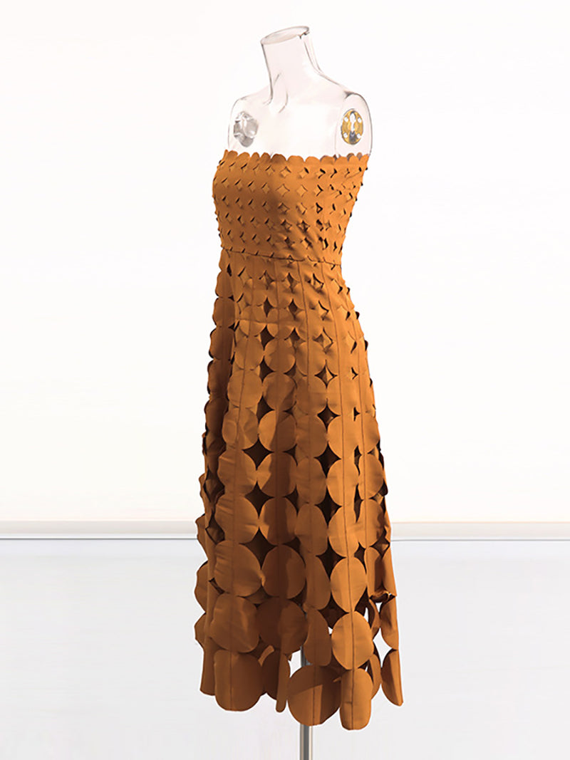 Sexy Strapless Circle Hollow out Maxi Dress