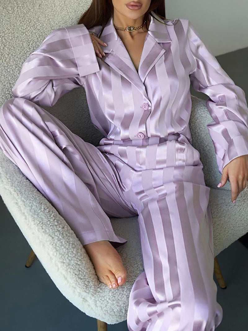 Elegant Loose Stripe Shirt And High Waist Pants Set