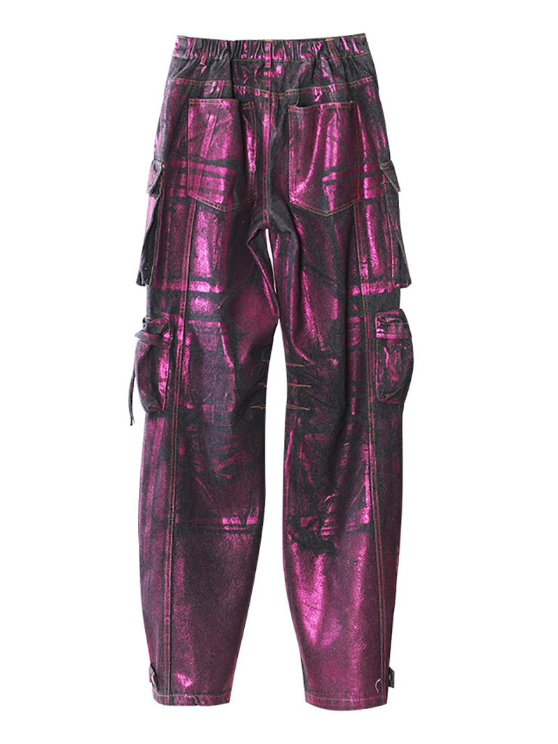 Fashionable Metallic Cargo Trousers Jeans