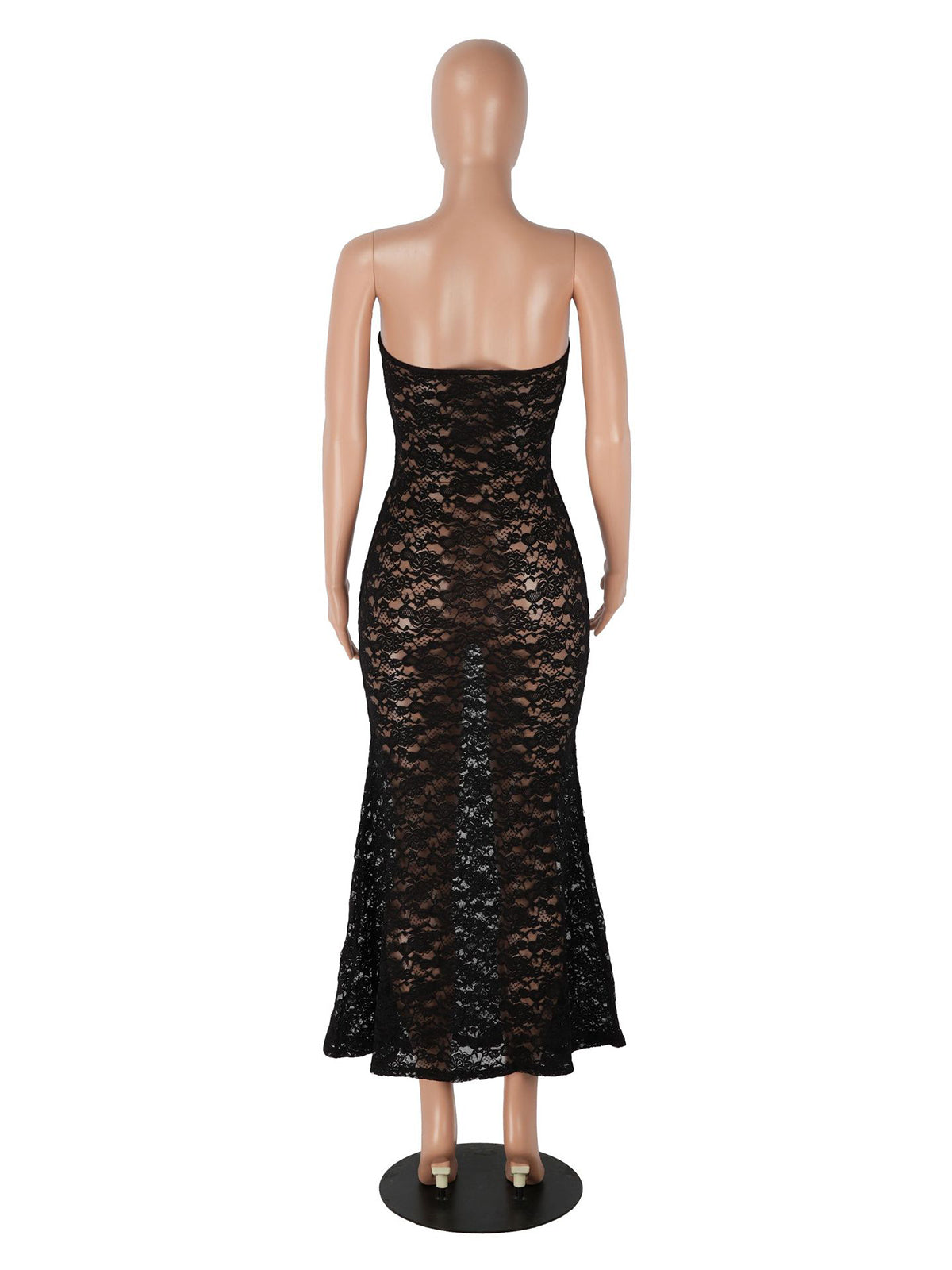 Sexy Lace Strapless See through Bodycon Maxi Dress