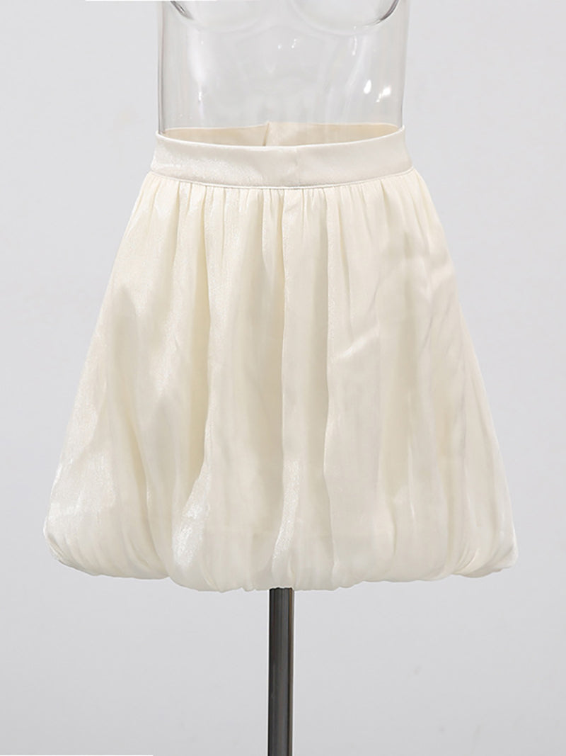 Casual High Waist Mesh Bubble Pleated Skirt