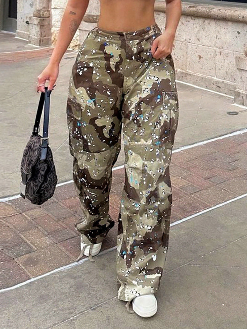 Casual Camo Cargo Pants Straight Trousers