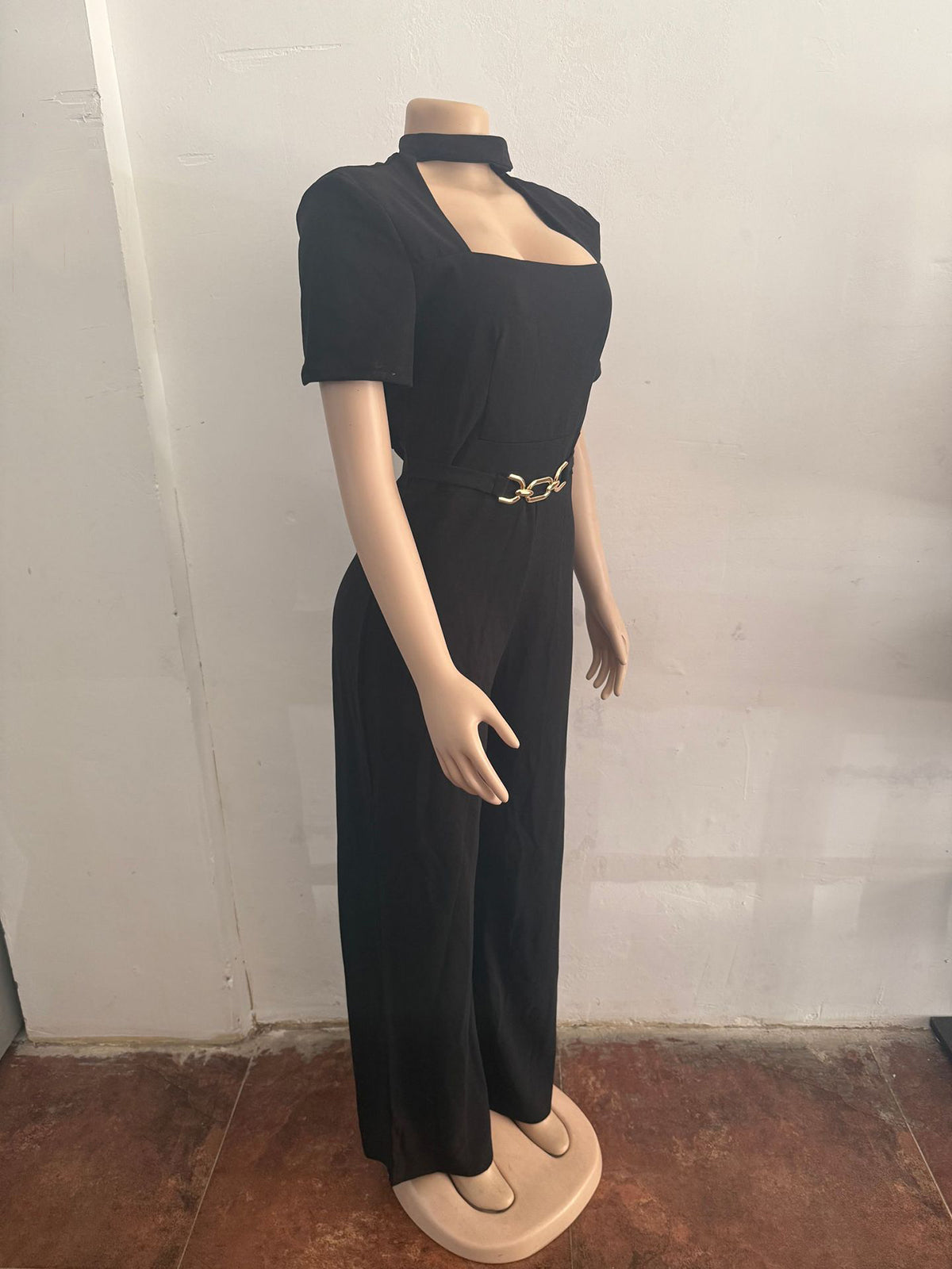 Fashion Round Neck Cutout Slim Jumpsuit