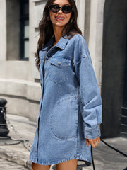 Pocket Button Front Denim Shirt Dress