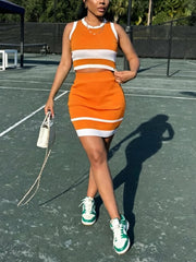Casual Knit Sleeveless Crop Top and Mini Skirt Set