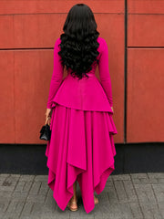 Women's Ruffle Hem Long Sleeve Midi Dress