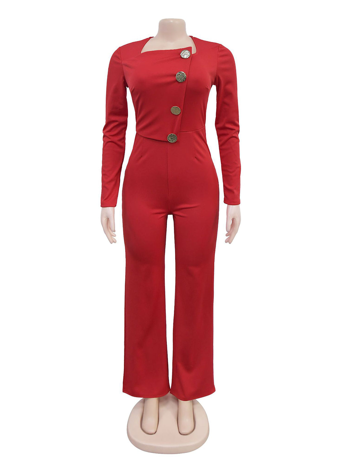 Fashion Casual Long Sleeve Button Slim Fit Jumpsuit
