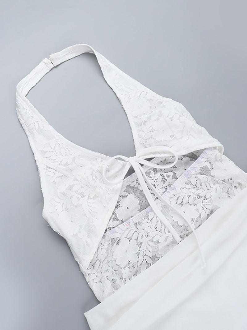 Sexy Hollow out Lace Halter Mini Dress