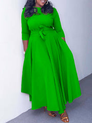 Elegant Round Neck Bandage Casual A Line Dress